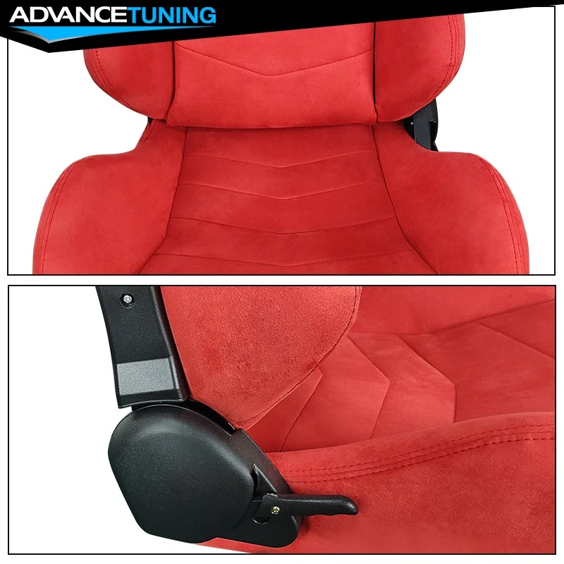 Reclinable Pair Racing Seats + Dual Sliders Red Suede Foto 4 de 4