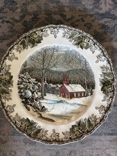 Johnson Bros. Assiette à dîner Friendly Village pont couvert hiver neige 10"