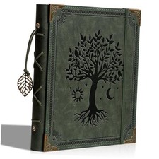 Vintage Photo Album 4x6 Leather Scrapbook Album with medium 8"x10" Green