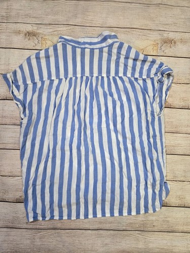 New Old Navy Coastal Blue Striped Short Sleeve Button Down Shirt Size Medium - Picture 5 of 7