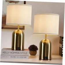  Touch Control Table Lamps Set of 2, Bedside 2 Pack 18" Metal Gold & Beige B