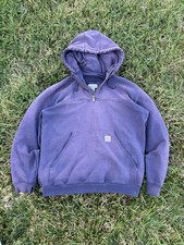Vintage Carhartt Quarter Zip Hoodie Thrashed Sun Faded RARE Size M USA Made