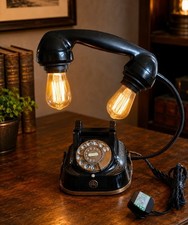Vintage Rotary Telephone Table Lamp Black, 2x ST64 LED Warm White, Corded