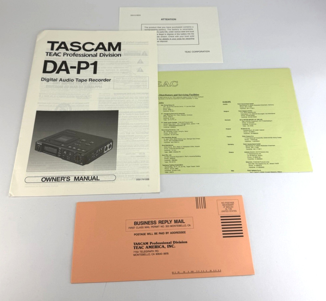 OEM Original Tascam DA-P1 Manual Brochure Data Sheets Audio Equipment Handouts