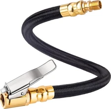 12" Tire Inflator Extension Hose Clip-On Air Chuck High-Pressure Quick Connect