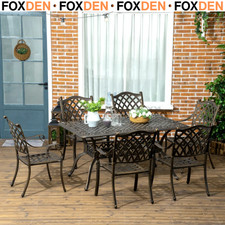 7pcs Cast Aluminium Garden Dining Set Cushioned Chairs & Table w/ Umbrella Hole