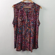Ava & Grace Blouse Womens 2X Black Paisley Floral Red Pockets Sleeveless