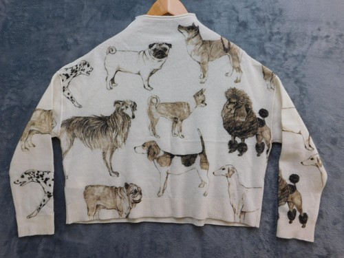 Pilcro Sweater Womens XS White Dog Print 100% Cashmere Pullover Animal Crewneck - Picture 7 of 12