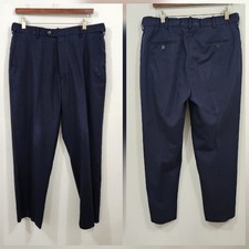 Lands' End Traditional Fit Classic Mens 100 Wool Pants Navy Pleated W32 Elastic
