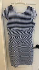 Cremieux Women's Dress Size Medium Blue White Striped Short Sleeve  NWT