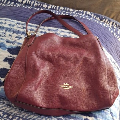 Coach Burgundy Pebbled Shoulder Bag with Zipper Accent for Women