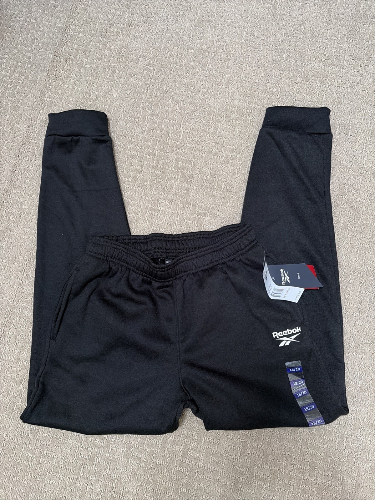 Boys REEBOK Black fleece lined Kids sweatpants XL 18-20 NWT NEW Teen Joggers