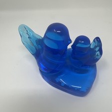Vtg Blue Birds of Happiness Art Glass Figurine Mom  Baby Leo Ward 1996 Signed