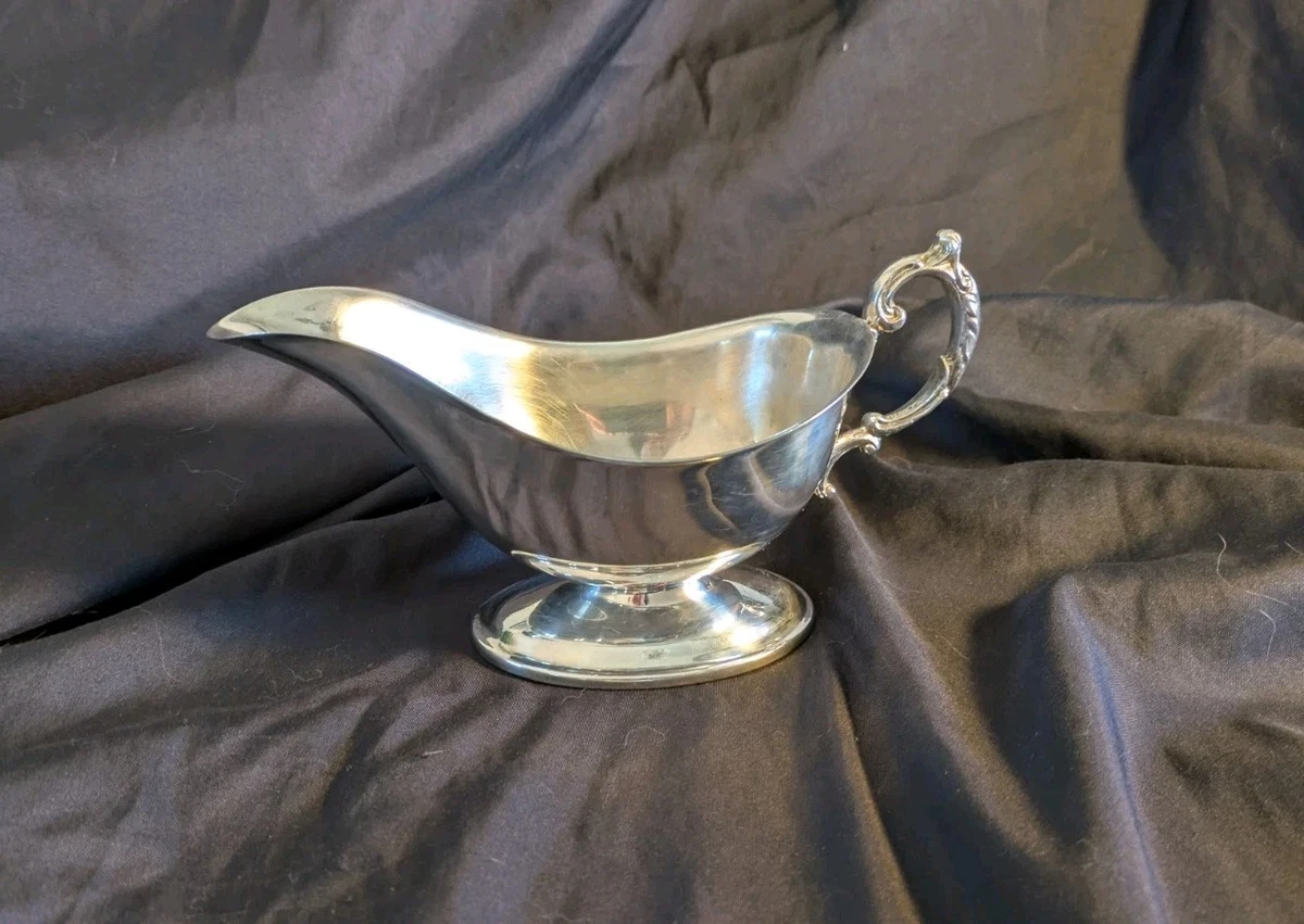 Saucière En Métal Argenté Avec Manche En Bois Noirci, Style Ancien