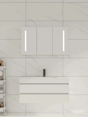 Paris Badmöbel 100cm Weiß Komplettset mit Spiegelschrank bathroom furniture WEBO
