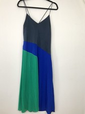 Cushnie Target Sz 12 Blue Green Colorblock Pleated Midi Dress