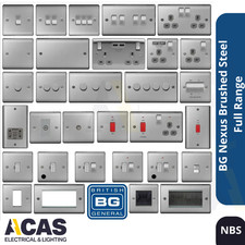 BG Nexus Switches & Sockets Brushed Steel Satin Chrome Full Range Grey Inserts