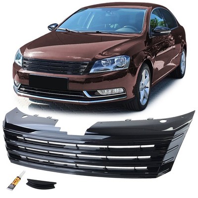 Kühlergrill Frontgrill Schwarz Glanz ohne Emblem für VW Passat 3C B7 2010-2015