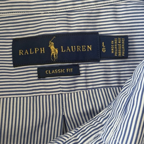 Camicia uomo Ralph Lauren vestibilità classica blu e bianca gessato con bottoni taglia L - Foto 5 di 9