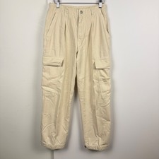 Free People Cream Pleated High Waist Cargo Pants Size 2 Utility Tapered Leg