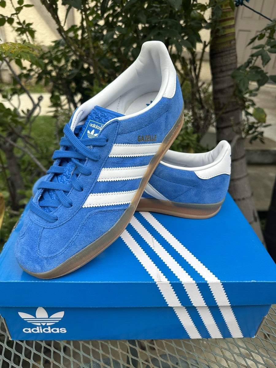 Men's Adidas Gazelle Indoor Blue Bird Gum White Sneakers Shoes