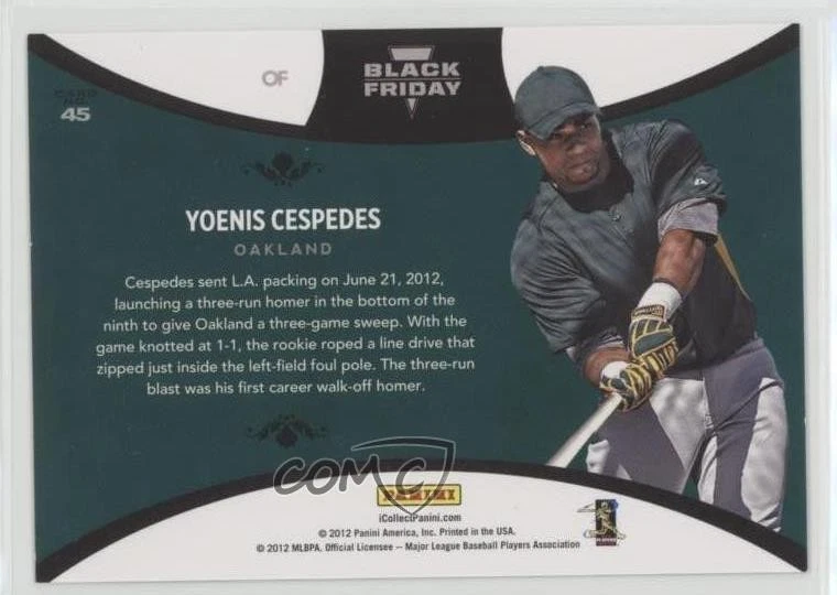 2012 Panini Black Friday Cracked Ice /25 Yoenis Cespedes #45 Rookie RC - Image 2 of 2