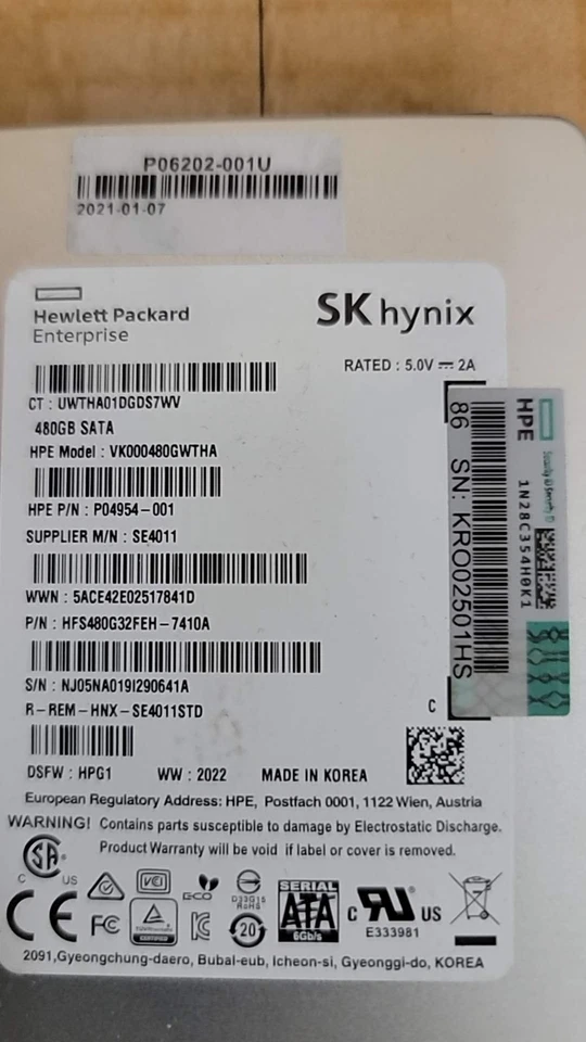 HPE 480GB SSD SATA 6G RI 2.5in VK000480GWTHA P04954-001 - Image 2 of 2