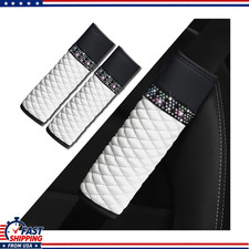 Seat Belt Cover Set 2 Breathable Leather Shoulder Pads Neck Protectcolor White