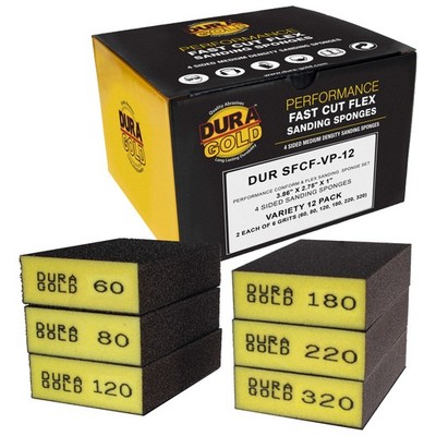 4-Sided Hand Sanding Block Sponge Variety Pack, Box of 12,  3.9'' x 2.75'' Wet/Dry