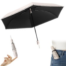 Mini Openwork Floral Trim Travel Folding Umbrella for Women Girls Kids,Auto O...