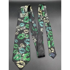 Steven Harris Mens "Kiss Me Im Irish" Novelty Tie Black Green Lips St. Pattys