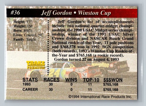 Jeff Gordon #36 1994 Traks Hendrick Motorsports First Run - Picture 2 of 2