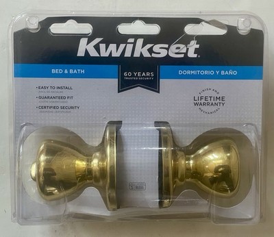 KWIKSET TYLO PRIVACY BED & BATH POLISHED BRASS DOOR KNOB-FITS 2 3/8 -2 3/4  NEW