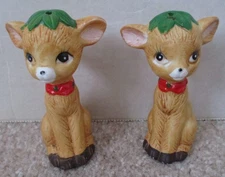 Cute 3.5” Christmas Deer Fawns Salt & Pepper Shakers JSNY Taiwan
