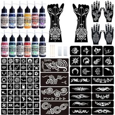 Temporary Tattoo Kit - 12 Bottles Color Temporary Tattoo Ink with 95 Pcs Sten...
