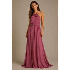 Mori Lee Madeline Gardner Rosewood Chiffon Halter Bridesmaid Dress 21653 Size 2