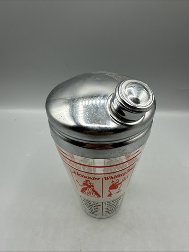 Coctelera de vidrio vintage con tapa de metal recetas saludo a tu salud MCM - Imagen 2 de 11