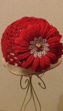 Red White Santa Flower Crochet Hat Infant Toddler