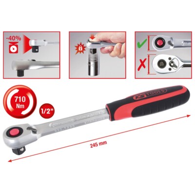 KS TOOLS 1/2'' SlimPOWER Umschaltknarre, 72 Zahn Top Deal extrem schlanker Kopf