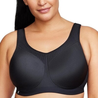 Glamorise 38DD Full Figure Plus Size High Impact Wonderwire Sports Bra Black