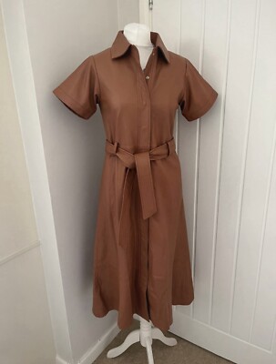 iris and ink leather dress Iris & Ink Black Leather V-Neck Flare Dress Size 12 UK