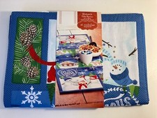 NEW Christmas St Nicholas Square Blue Snowman Patchwork Table Runner 13x36  