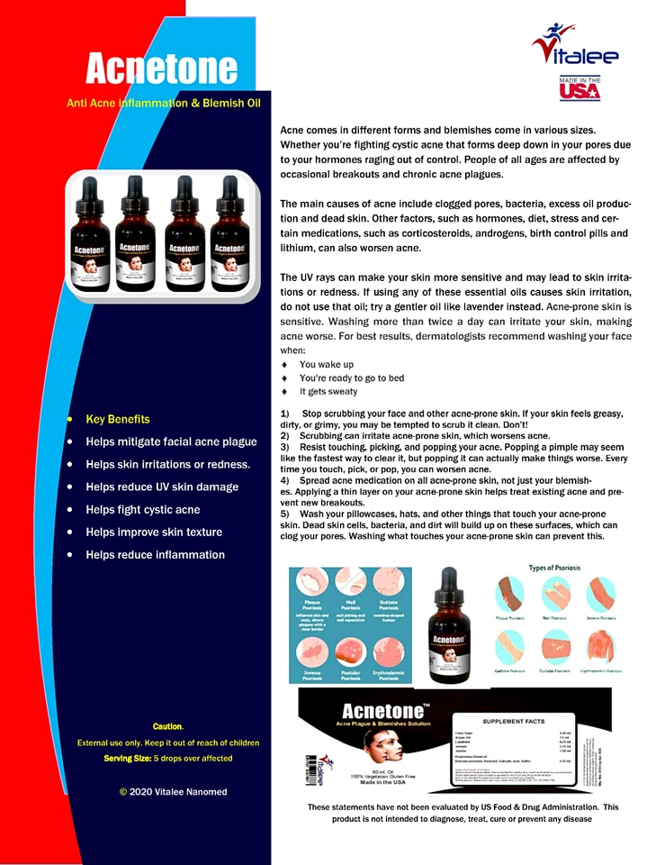 Aceite antiadherente Acnetone-Vitalee antiinflamación acné y manchas (30/60 ml) Foto 4 de 4