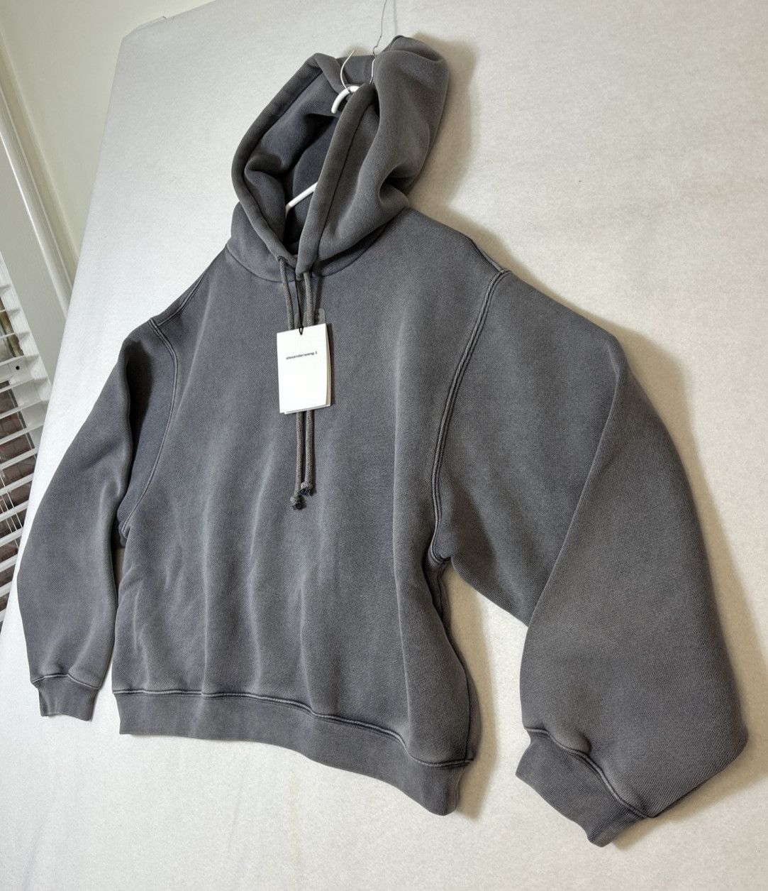 ALEXANDER WANG Essential Terry Hoodie Gray Puff Logo in Acid Fog image 2