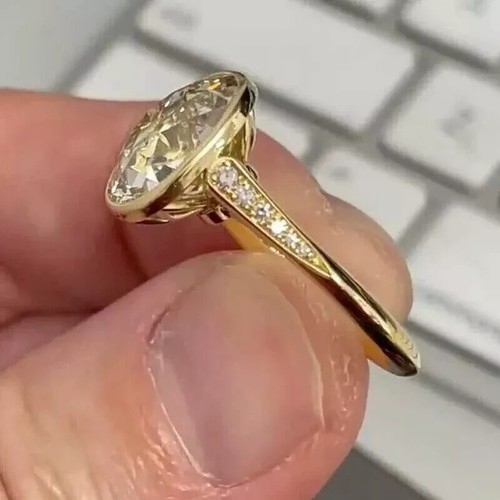 2Ct Cushion Cut Lab-Created Diamond Halo Engagement Ring 14k Yellow Gold Plated - Picture 2 of 6