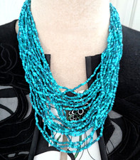 Blue Beaded Choker Torsade Bib Necklace Ethnic Southwestern Jewelry Gift