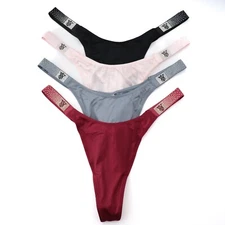 4 NEW Victoria's Secret Satin Scattered Shine Strap Thong Panties Lot L LARGE