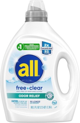 all Free Clear Liquid Laundry Detergent, Sensitive Skin, Unscented, 2X, 90 Loads