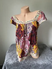 Boho Fairy Vtg Y2k Peasant Top Bohemian Art Hoe Whimsy Jr L 11/13 4614 Gypsy