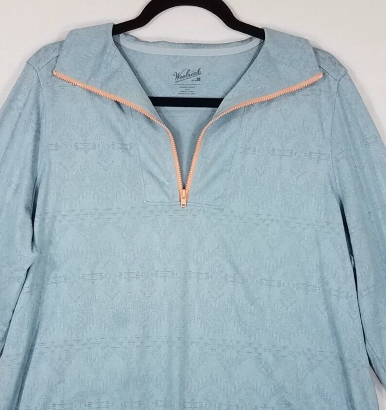 Pullover Woolrich 1/4 Cremallera Para Mujer XL Brezo Azul Claro Diseño Perforado Foto 2 de 4